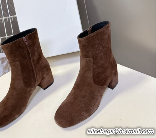 Luxury Discount Celine Les Bottes Triomphe Ankle Boots 5.5cm in Suede Brown 2025 CE082610