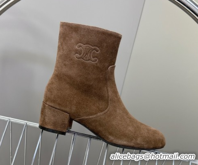 Luxury Discount Celine Les Bottes Triomphe Ankle Boots 5.5cm in Suede Brown 2025 CE082610