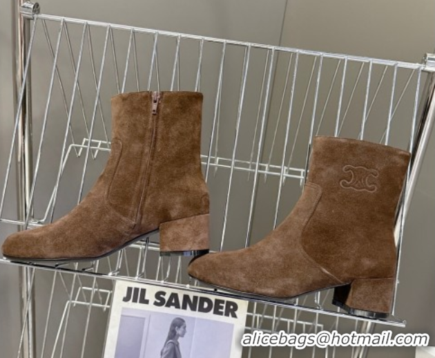 Luxury Discount Celine Les Bottes Triomphe Ankle Boots 5.5cm in Suede Brown 2025 CE082610