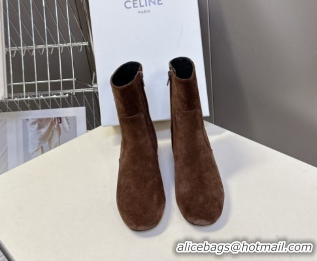 Luxury Discount Celine Les Bottes Triomphe Ankle Boots 5.5cm in Suede Brown 2025 CE082610