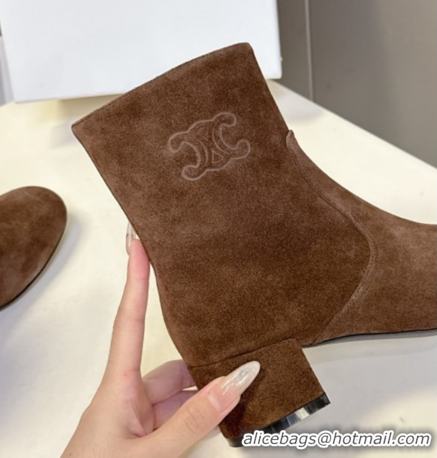 Luxury Discount Celine Les Bottes Triomphe Ankle Boots 5.5cm in Suede Brown 2025 CE082610