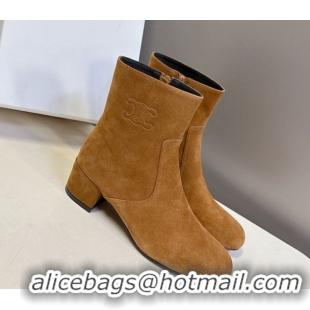 Luxury Celine Les Bottes Triomphe Ankle Boots 5.5cm in Suede Havana Yellow 2025 CE082610