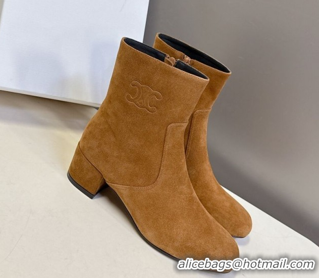 Luxury Celine Les Bottes Triomphe Ankle Boots 5.5cm in Suede Havana Yellow 2025 CE082610