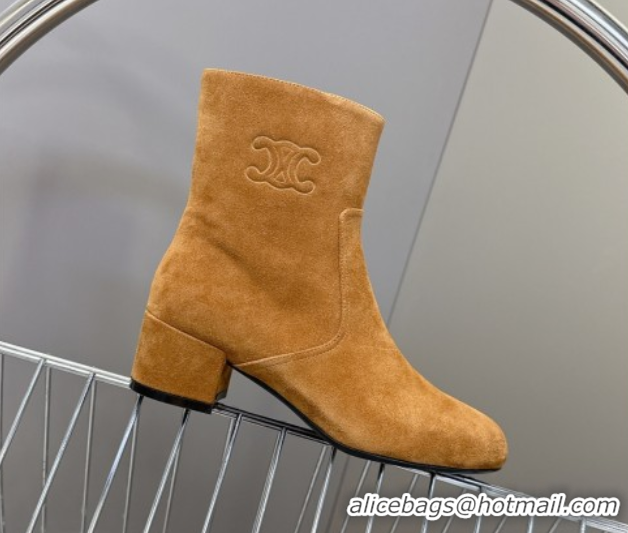 Luxury Celine Les Bottes Triomphe Ankle Boots 5.5cm in Suede Havana Yellow 2025 CE082610