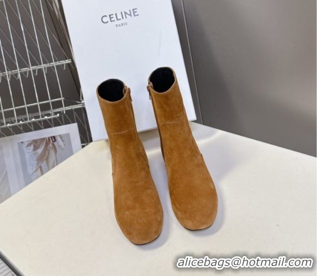 Luxury Celine Les Bottes Triomphe Ankle Boots 5.5cm in Suede Havana Yellow 2025 CE082610