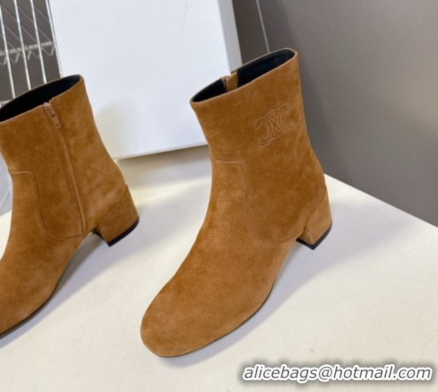 Luxury Celine Les Bottes Triomphe Ankle Boots 5.5cm in Suede Havana Yellow 2025 CE082610