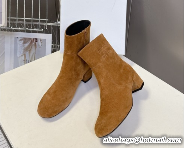 Luxury Celine Les Bottes Triomphe Ankle Boots 5.5cm in Suede Havana Yellow 2025 CE082610