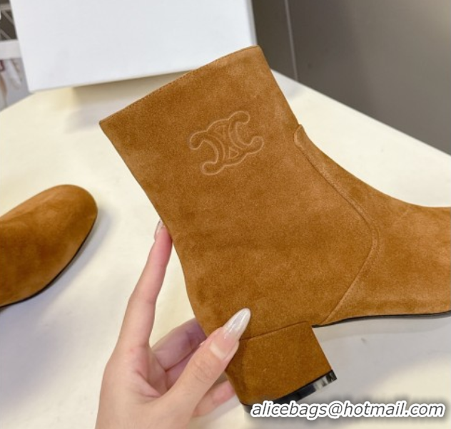 Luxury Celine Les Bottes Triomphe Ankle Boots 5.5cm in Suede Havana Yellow 2025 CE082610