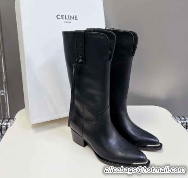 Best Price Celine Calfskin Heel Mid Boots 4.5cm with Tassel Black 2025 CE082611
