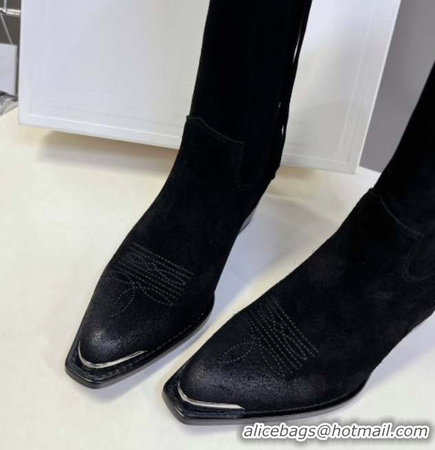Most Popular Celine Suede Heel Mid Boots 4.5cm with Tassel Black 2025 CE082611