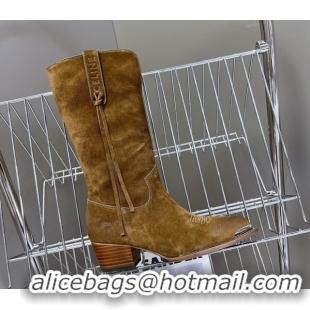 Discount Celine Suede Heel Mid Boots 4.5cm with Tassel Khaki 2025 CE082611