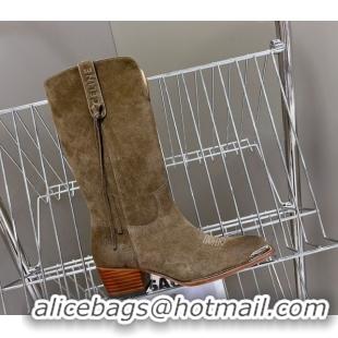 Cheapest Celine Suede Heel Mid Boots 4.5cm with Tassel Green 2025 CE082611