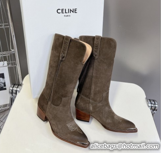 Cheapest Celine Suede Heel Mid Boots 4.5cm with Tassel Green 2025 CE082611