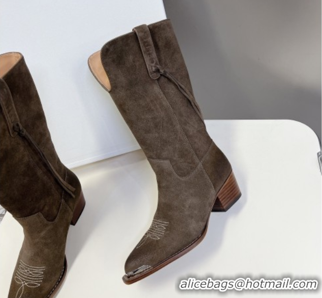 Cheapest Celine Suede Heel Mid Boots 4.5cm with Tassel Green 2025 CE082611