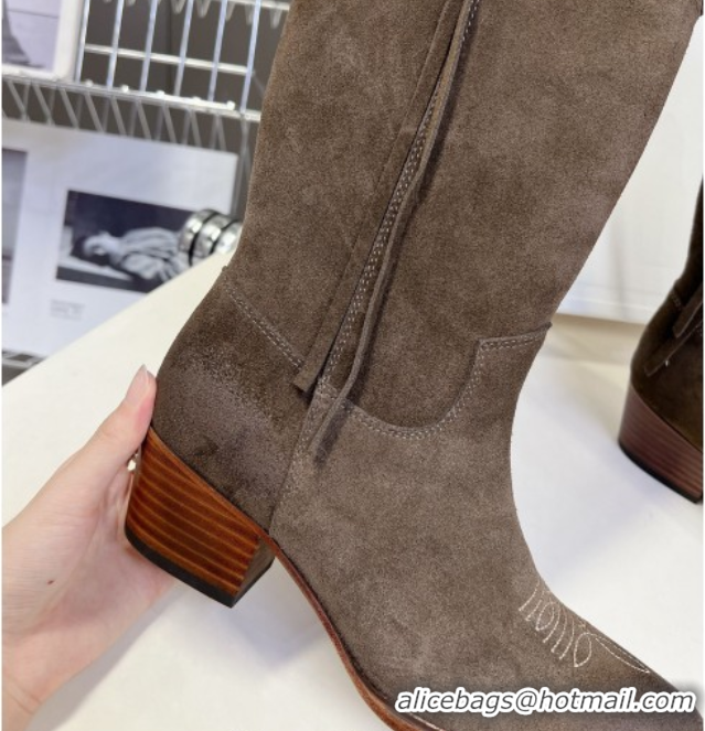 Cheapest Celine Suede Heel Mid Boots 4.5cm with Tassel Green 2025 CE082611