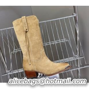 Duplicate Celine Suede Heel Mid Boots 4.5cm with Tassel Beige 2025 CE082611
