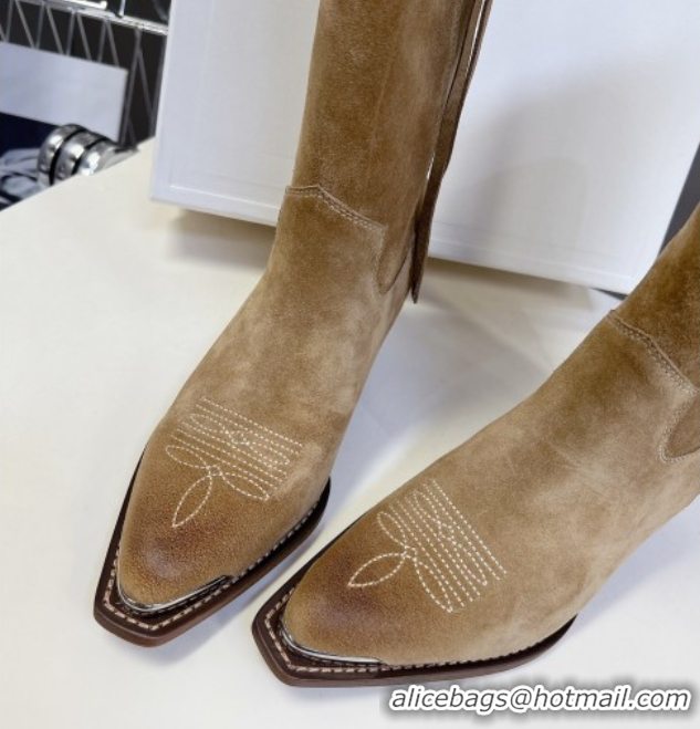 Duplicate Celine Suede Heel Mid Boots 4.5cm with Tassel Beige 2025 CE082611