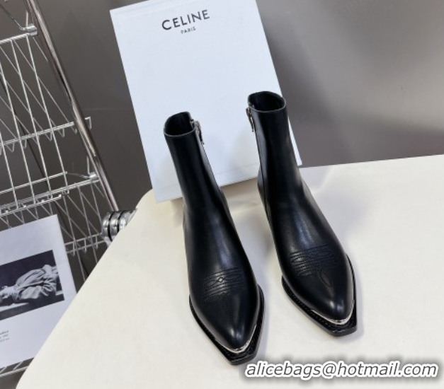Hot Style Celine Calfskin Heel Ankle Boots 4.5cm Black 2025 CE082612