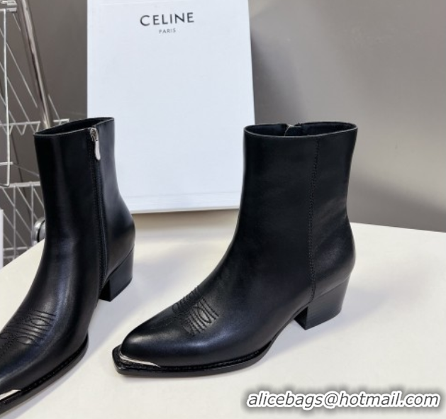 Hot Style Celine Calfskin Heel Ankle Boots 4.5cm Black 2025 CE082612