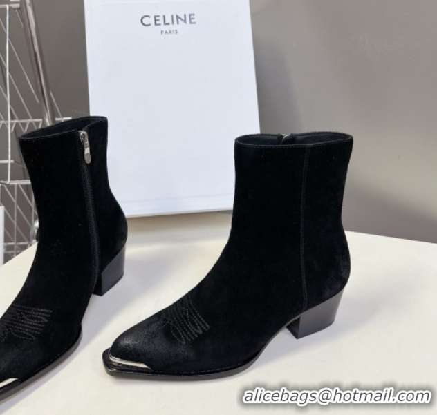 Low Cost Celine Suede Heel Ankle Boots 4.5cm Black 2025 CE082612