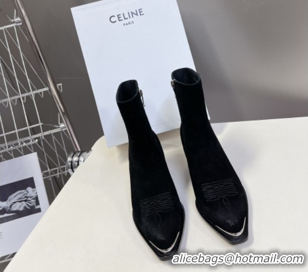Low Cost Celine Suede Heel Ankle Boots 4.5cm Black 2025 CE082612