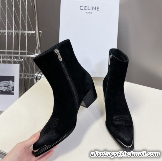 Low Cost Celine Suede Heel Ankle Boots 4.5cm Black 2025 CE082612