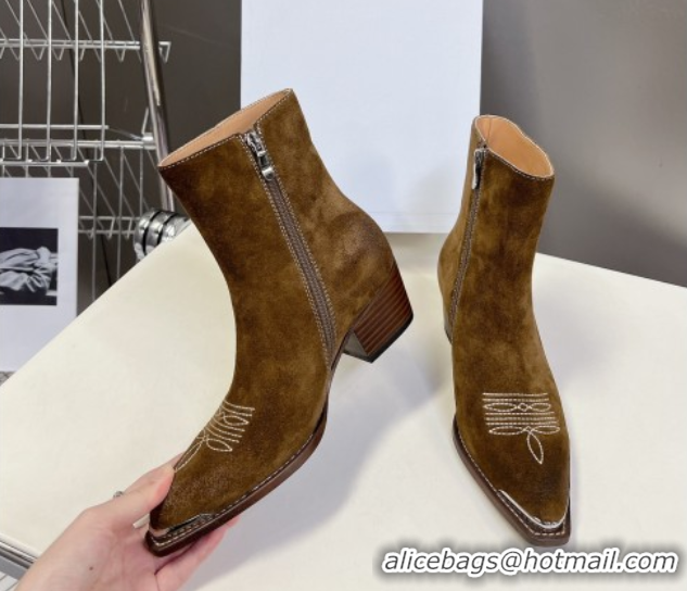 Cheap Price Celine Suede Heel Ankle Boots 4.5cm Brown 2025 CE082612