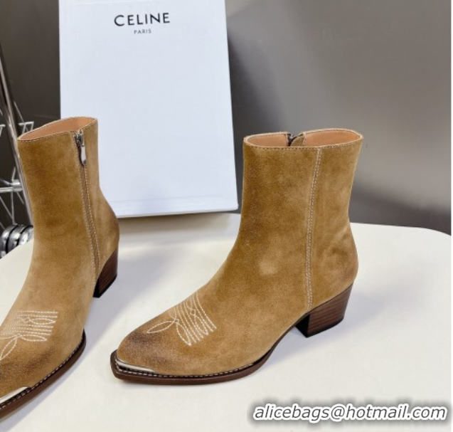 Sumptuous Celine Suede Heel Ankle Boots 4.5cm Beige 2025 CE082612
