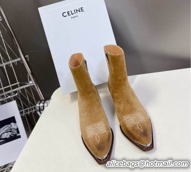 Sumptuous Celine Suede Heel Ankle Boots 4.5cm Beige 2025 CE082612