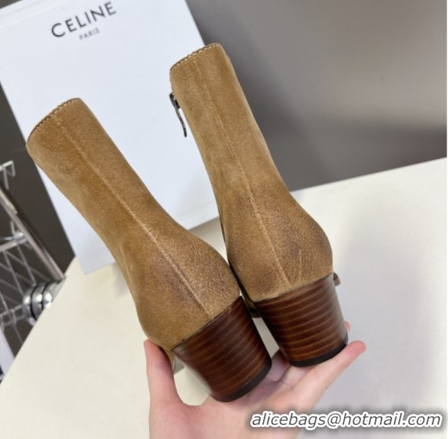 Sumptuous Celine Suede Heel Ankle Boots 4.5cm Beige 2025 CE082612