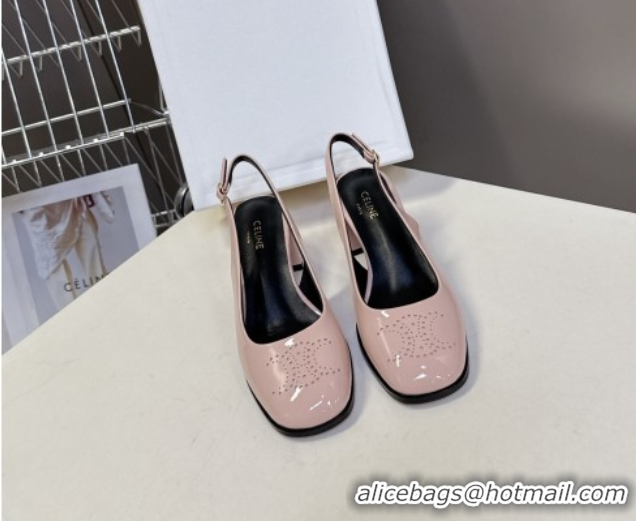 Top Design Celine Lily Perforated Triomphe Slingback Pumps 6cm in Patent Calfskin Blush Pink 2025 CE082614