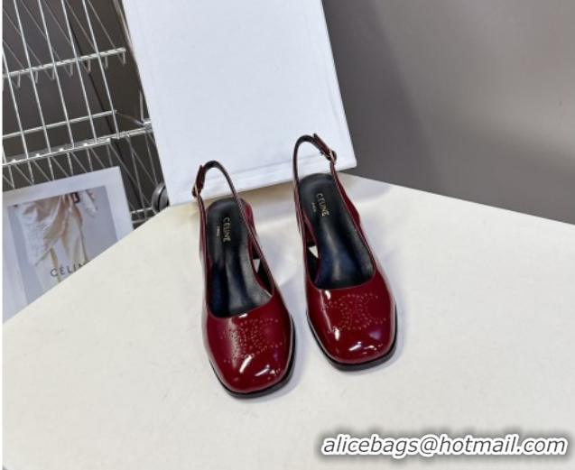 Stylish Celine Lily Perforated Triomphe Slingback Pumps 6cm in Patent Calfskin Red 2025 CE082614