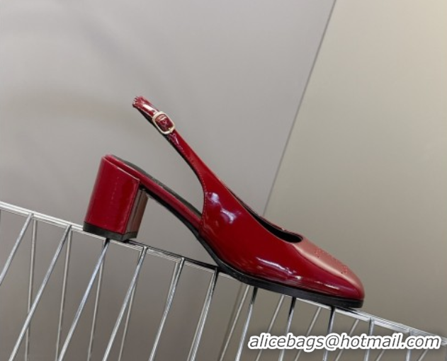 Stylish Celine Lily Perforated Triomphe Slingback Pumps 6cm in Patent Calfskin Red 2025 CE082614