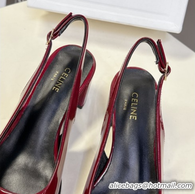 Stylish Celine Lily Perforated Triomphe Slingback Pumps 6cm in Patent Calfskin Red 2025 CE082614