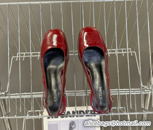 Stylish Celine Lily Perforated Triomphe Slingback Pumps 6cm in Patent Calfskin Red 2025 CE082614