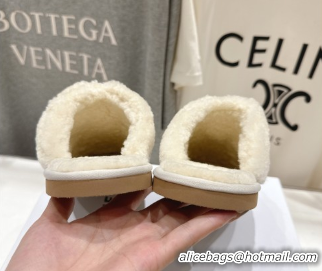 Cheap Celine Georgia Flat Slides Sandal in Shearling White 2025 CE082616