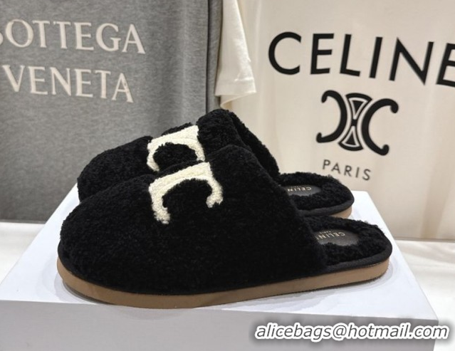 Discount Celine Georgia Flat Slides Sandal in Shearling Black 2025 CE082616