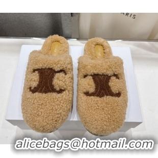 Sumptuous Celine Georgia Flat Slides Sandal in Shearling Beige 2025 CE082616