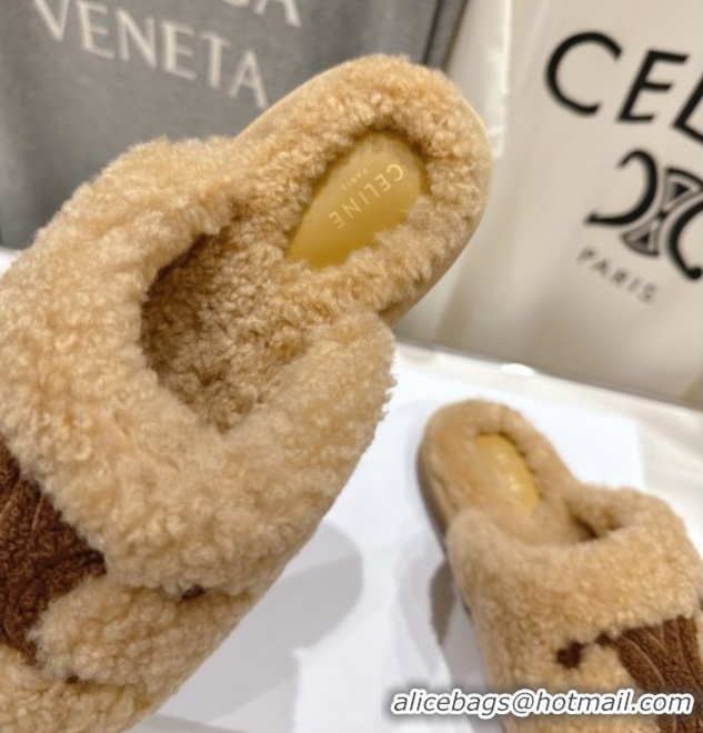 Sumptuous Celine Georgia Flat Slides Sandal in Shearling Beige 2025 CE082616