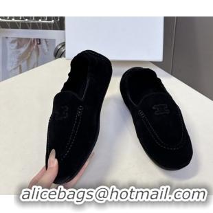 Buy Luxury Celine Adam Flat Loafers in Suede Black 2025 CE082617