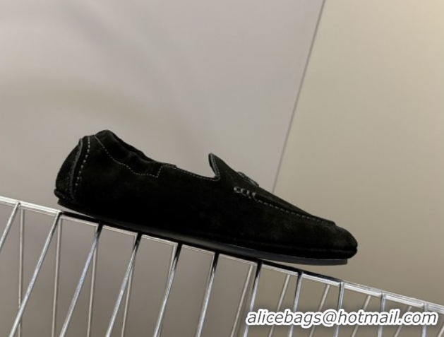 Buy Luxury Celine Adam Flat Loafers in Suede Black 2025 CE082617