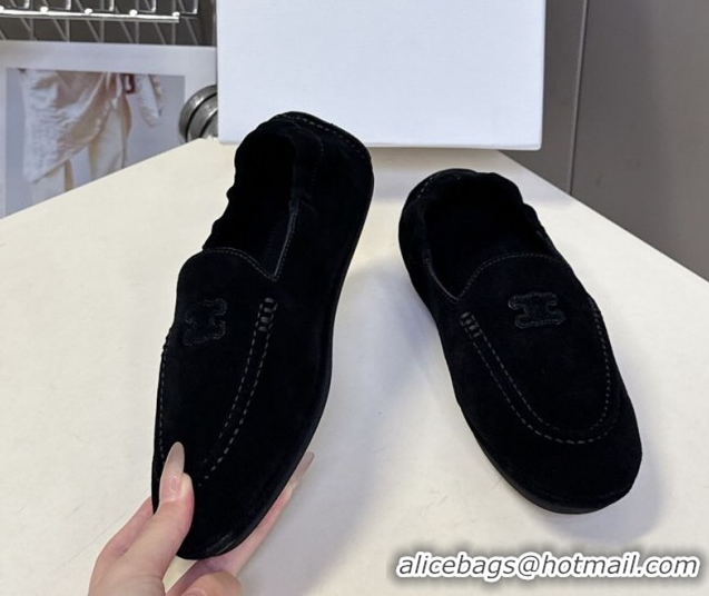 Buy Luxury Celine Adam Flat Loafers in Suede Black 2025 CE082617