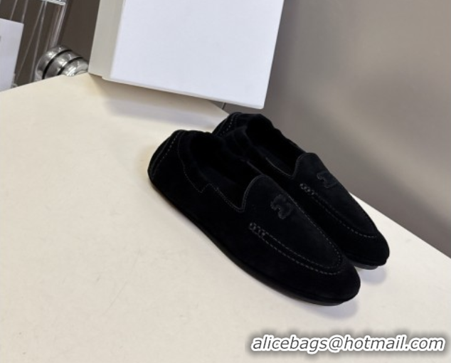 Buy Luxury Celine Adam Flat Loafers in Suede Black 2025 CE082617