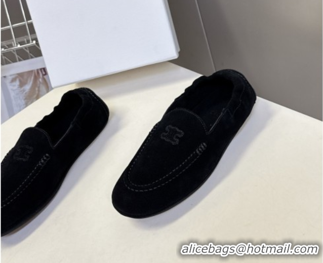 Buy Luxury Celine Adam Flat Loafers in Suede Black 2025 CE082617