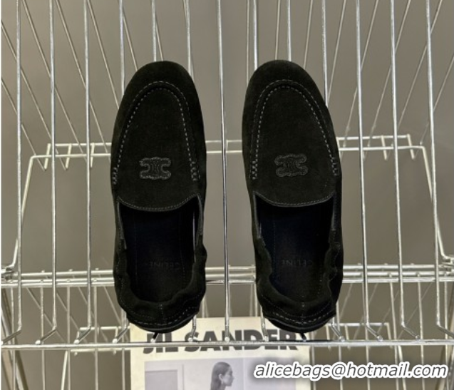 Buy Luxury Celine Adam Flat Loafers in Suede Black 2025 CE082617