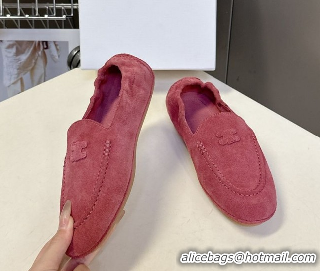 Classic Hot Celine Adam Flat Loafers in Suede Rosewood Pink 2025 CE082617