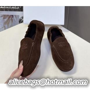 Duplicate Celine Adam Flat Loafers in Suede Brown 2025 CE082617