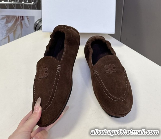 Duplicate Celine Adam Flat Loafers in Suede Brown 2025 CE082617