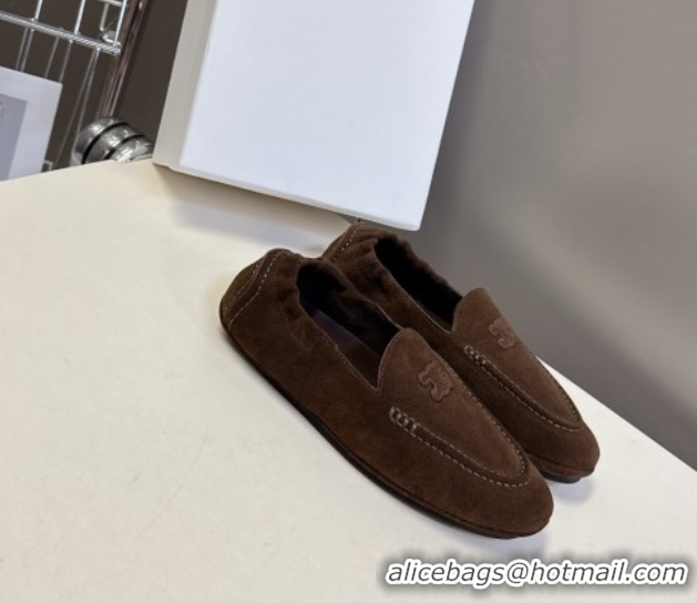 Duplicate Celine Adam Flat Loafers in Suede Brown 2025 CE082617