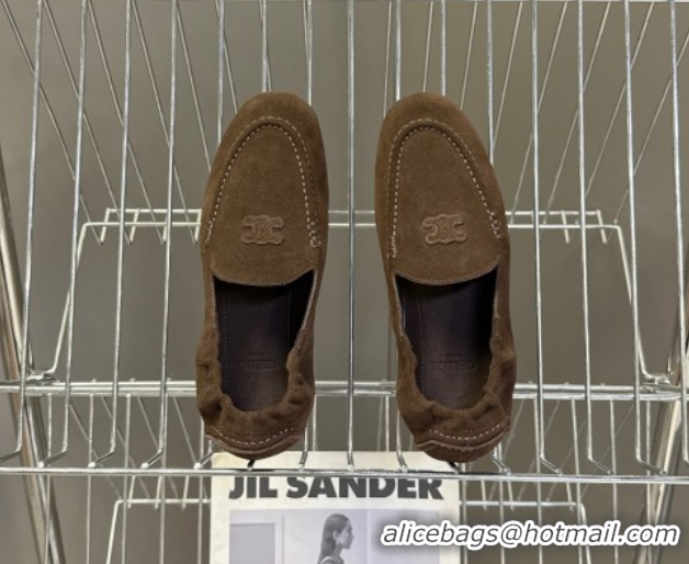 Duplicate Celine Adam Flat Loafers in Suede Brown 2025 CE082617